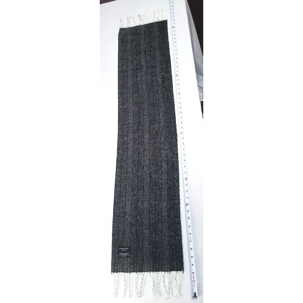 Christian Dior Monsieur Scarf Cashmaire White Black 100% Acrylic #W2900